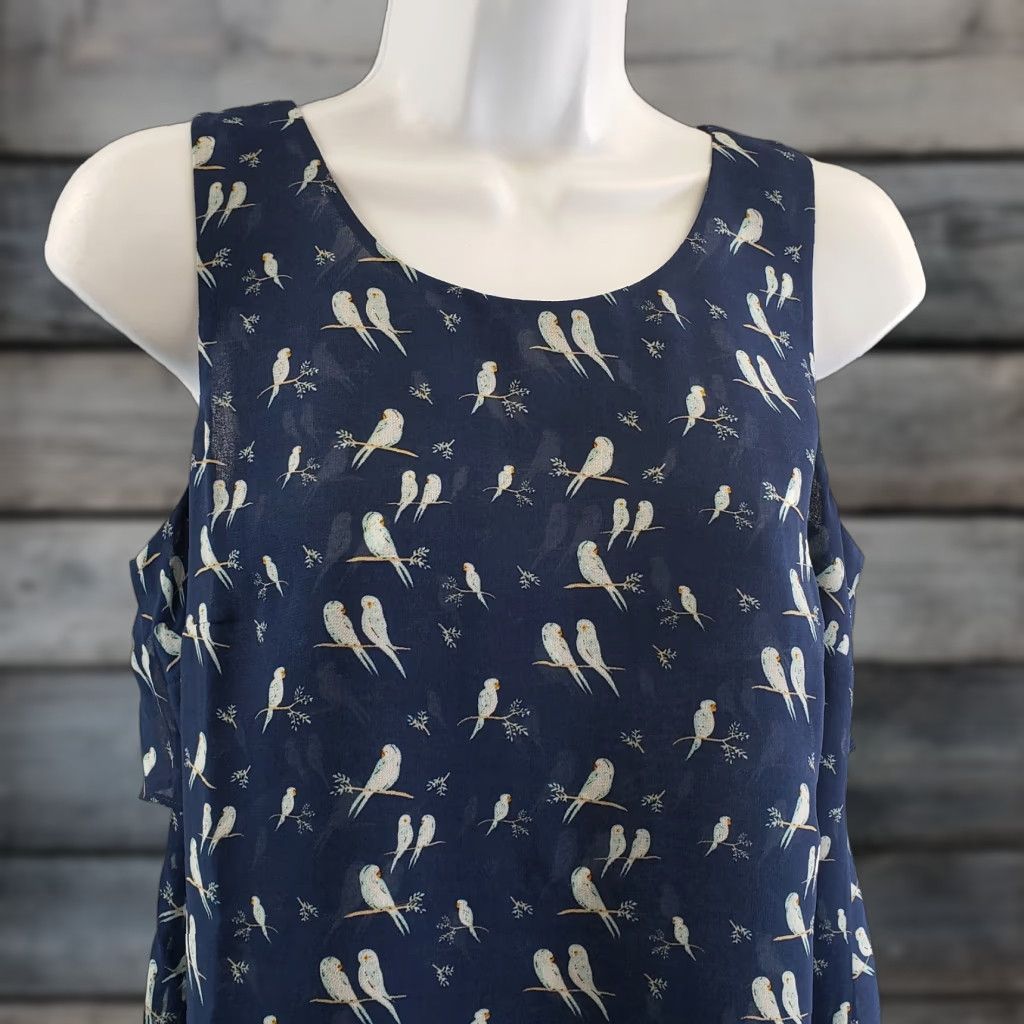 Vintage Cabi Blouse Womens XS Blue Chirp Bird Print Sleeveless Shirt Size XS / US 0-2 / IT 36-38 - 1 Thumbnail