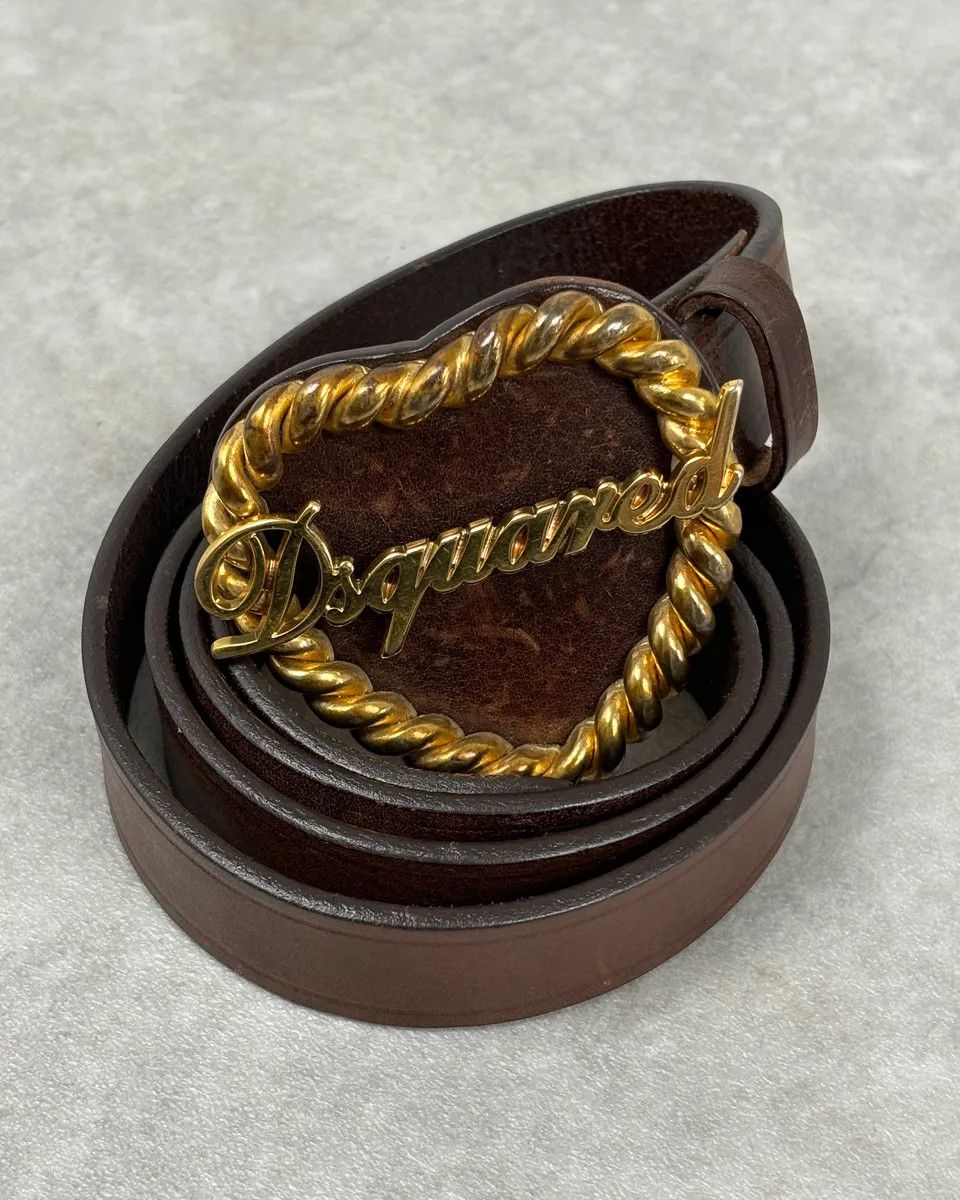 Dsquared2 2000s Dsquared2 Gold Logo Heart Buckle Brown Leather Belt Size ONE SIZE - 7 Thumbnail