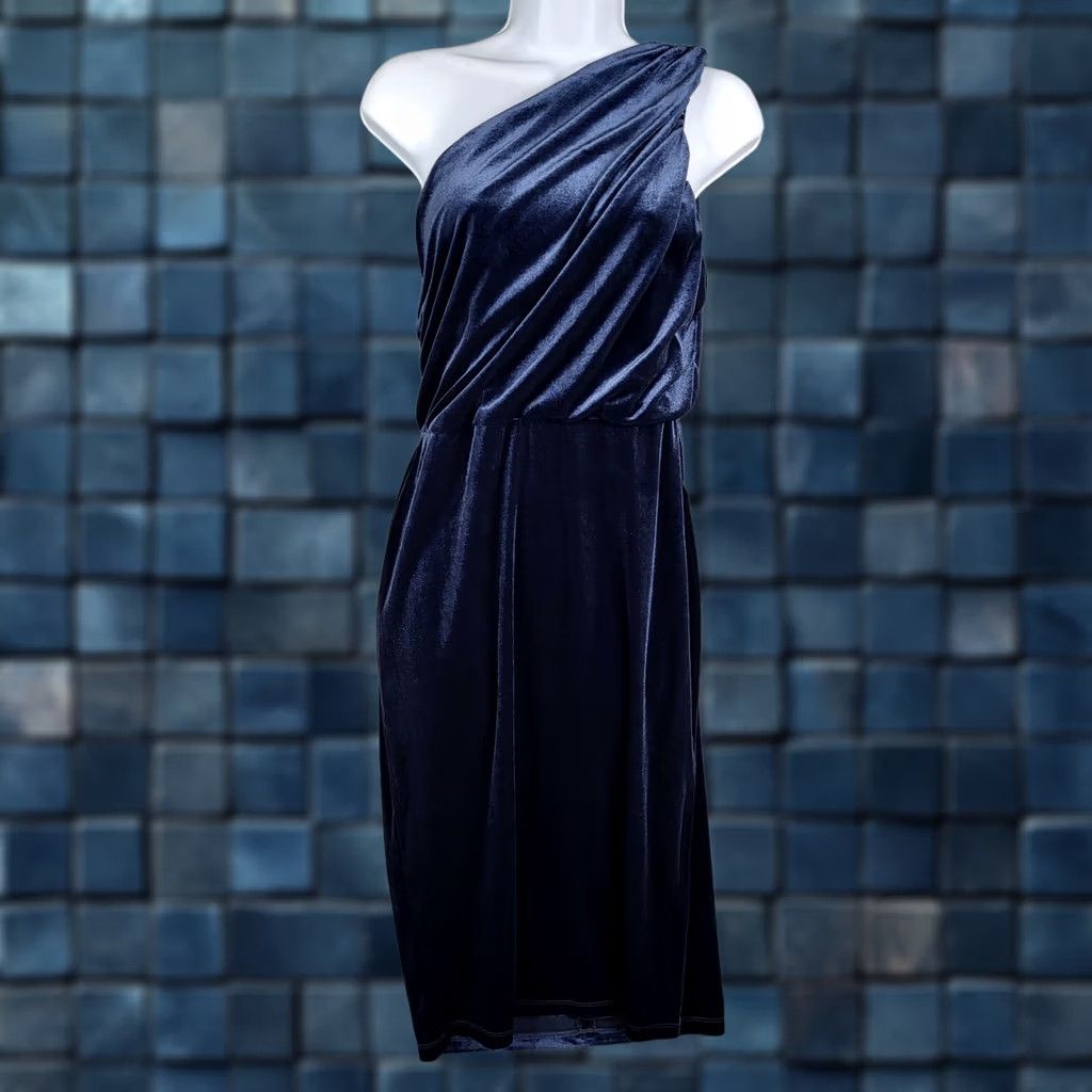 Velvet Love X Design Women’s Velvet One Shoulder Navy Dress L NEW Size L / US 10 / IT 46 - 1 Thumbnail