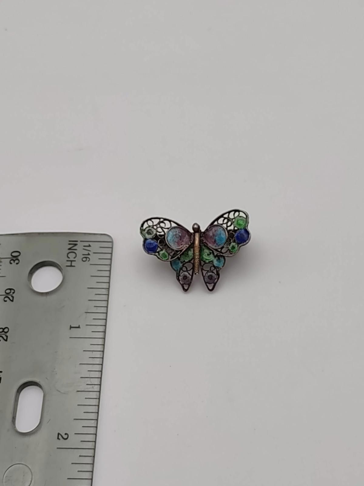 The Unbranded Brand Antique 800 Silver Filigree Enamel Butterfly Brooch Pin 2.7g Size ONE SIZE - 4 Thumbnail