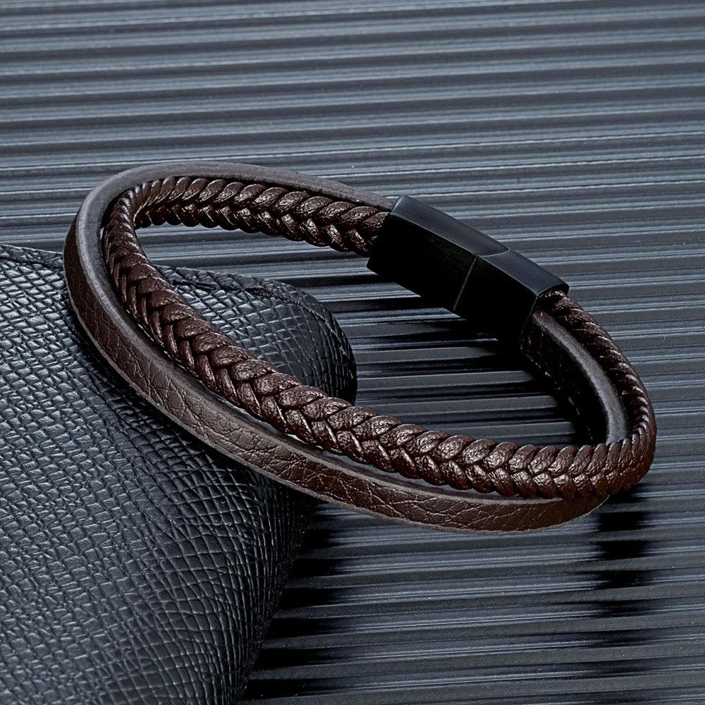 Other Double Layer Leather Bracelet Accessories Cuff Gift For Him Size ONE SIZE - 1 Thumbnail