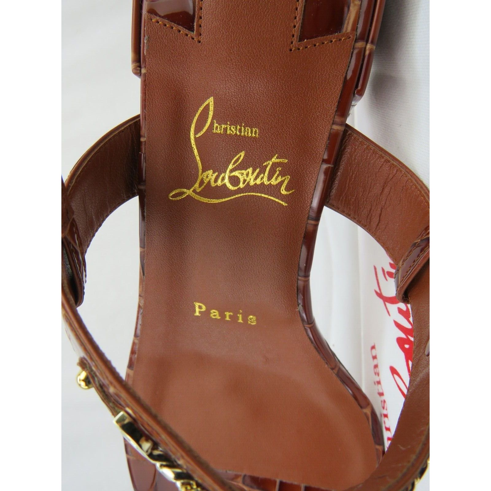 Christian Louboutin LOUBOUTIN MJ BROWN GOLD CHAIN CL LOGO THONG SANDALS 38.5 8 Size US 8.5 / IT 38.5 - 11 Thumbnail