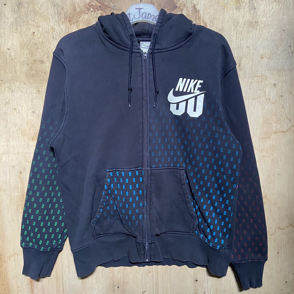 image of Distressed Nike Zipper Hoodie in Navy, Men's (Size Medium)