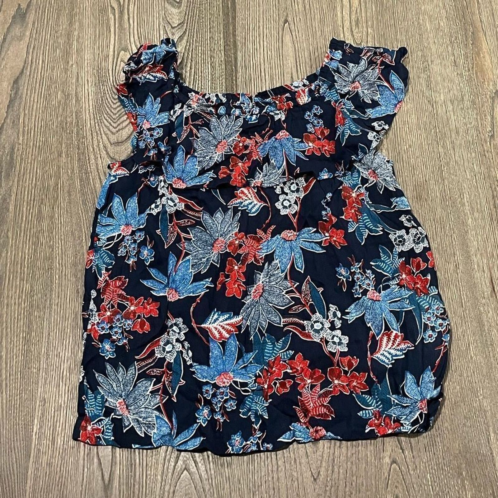 Vintage NWOT J.Jill Sarasa Ruffled Tropical Top 100% Linen Elastic S Size S / US 4 / IT 40 - 5 Thumbnail