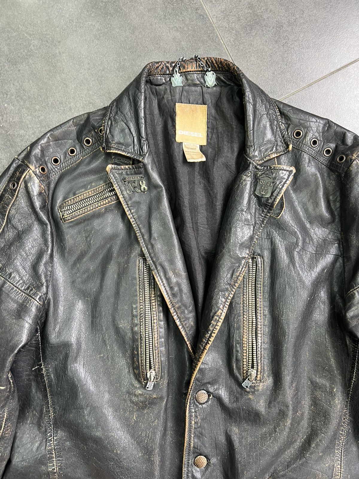 Diesel Vintage 90s Diesel crazy faded Leather moto coat jacket Size US XL / EU 56 / 4 - 12 Thumbnail