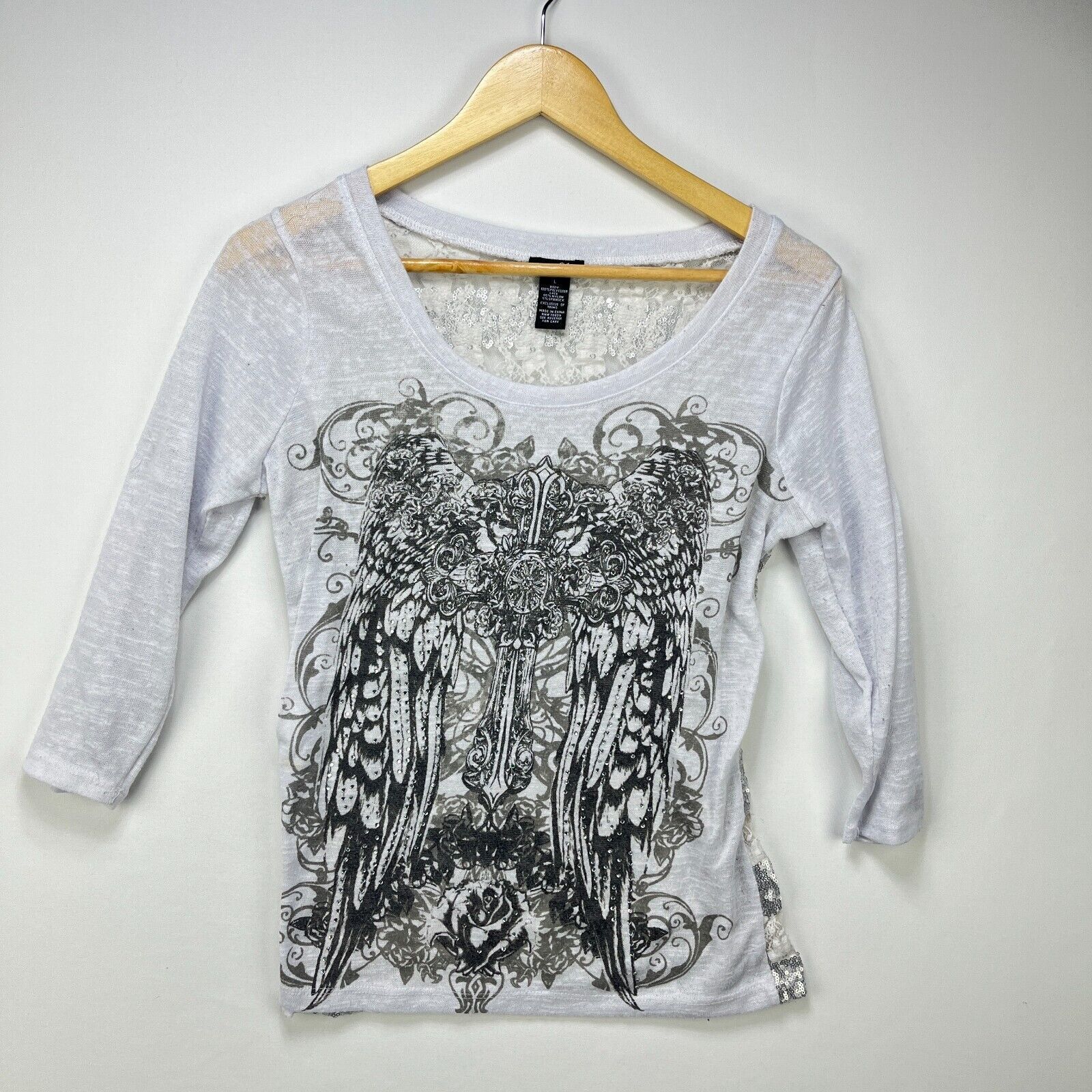 Affliction × Vintage Vintage Y2K Angel Cross Wings Affliction Shirt Women's Large Size L / US 10 / IT 46 - 1 Thumbnail