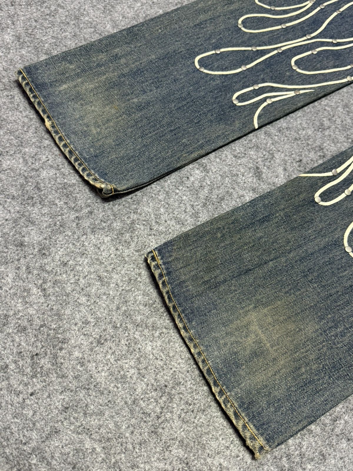 Big John × Edwin × Japanese Brand 90s Big John Studded Gemstone Tribal Flame Mud Wash Jeans Size US 30 / EU 46 - 18 Thumbnail