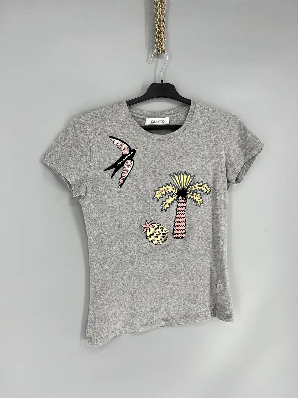 Valentino Valentino Grey Cotton Embroidered Embellished Round Neck Size US S / EU 44-46 / 1 - 2 Thumbnail