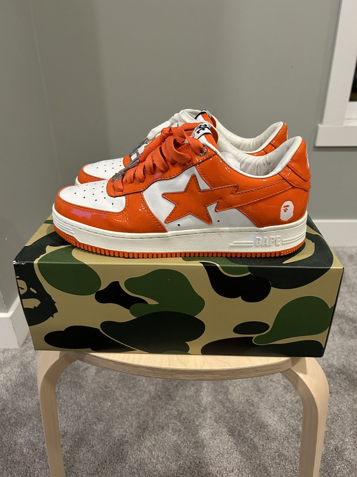Bape A Bathing Ape Original Bapesta Low 'Orange White' Size US 10 / EU 43 - 2 Thumbnail