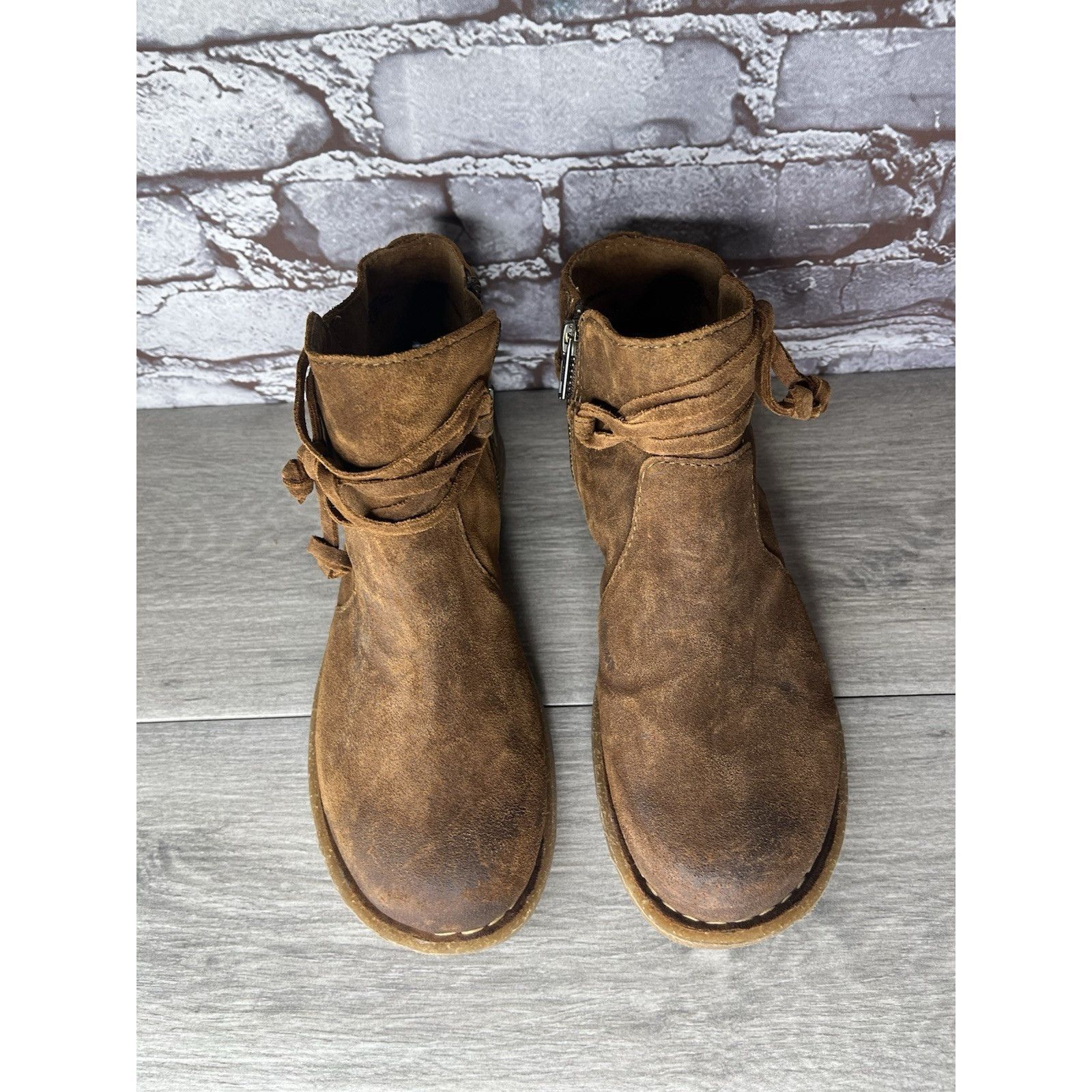 Born Born Ankle Boots Brown Suede Leather Lace Up Zip Booties Wom Size US 9 / IT 39 - 2 Thumbnail