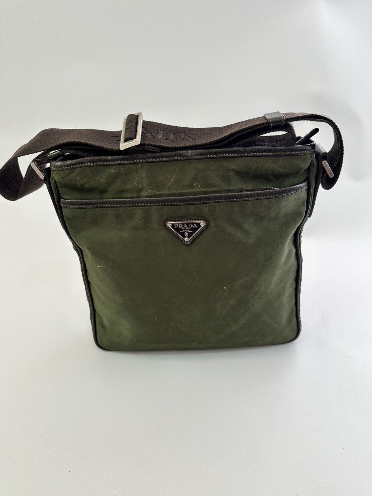 Miu Miu Prada Tessuto Nylon Flat Messenger Bag Green, Men's