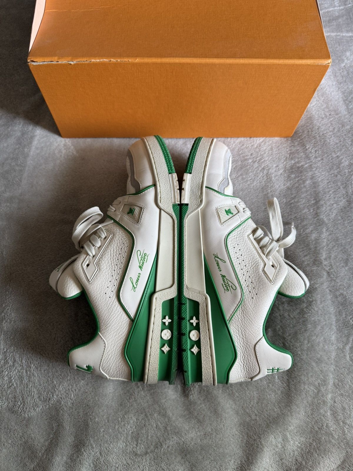Louis Vuitton White/Green Signature Virgil Trainer Size US 11 / EU 44 - 6 Thumbnail