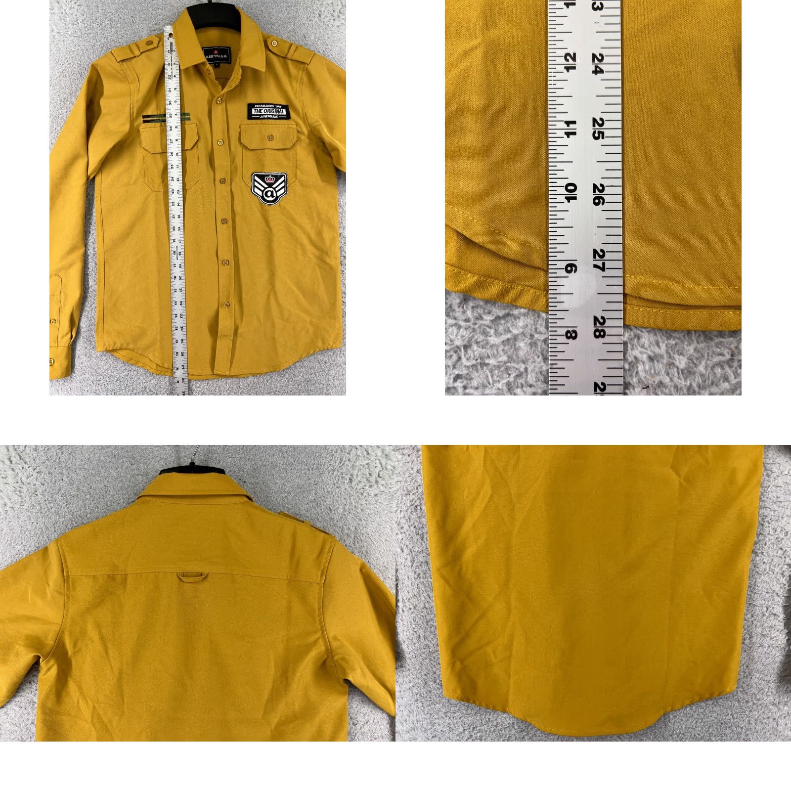 Airwalk AIRWALK Button-Up Shirt Army Yellow Adult Small Long Sleeve Patches Yellow Polyester Blend Solid Button Up Mens Regulated/All Seasons/NBR Size US S / EU 44-46 / 1 - 9 Thumbnail