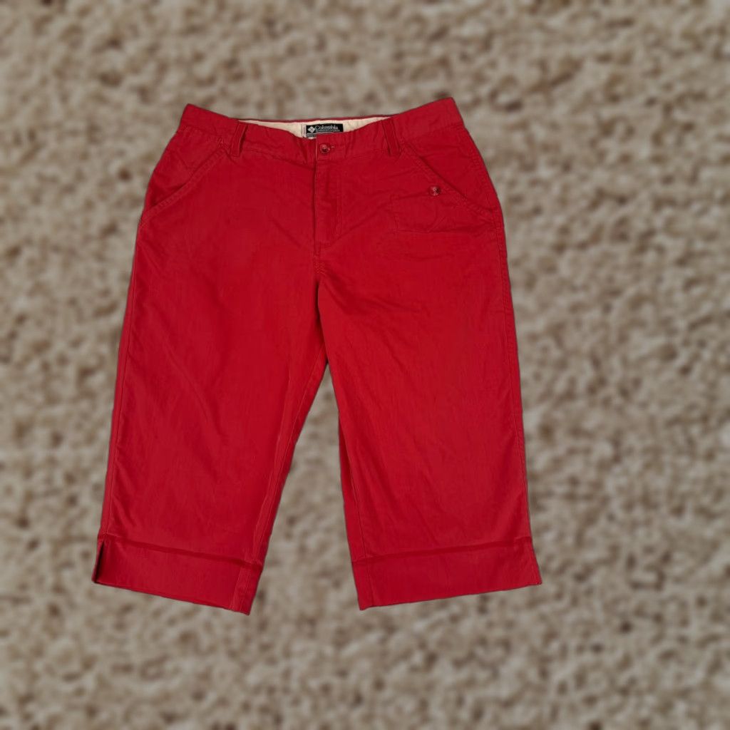 Vintage Columbia Shorts Women 10 Red Cotton Blend Chino XCO Hiking Camping 30x16 Elastic Waist Pockets Mid Rise Casual Activewear Summer Women Size 32" / US 10 / IT 46 - 1 Thumbnail