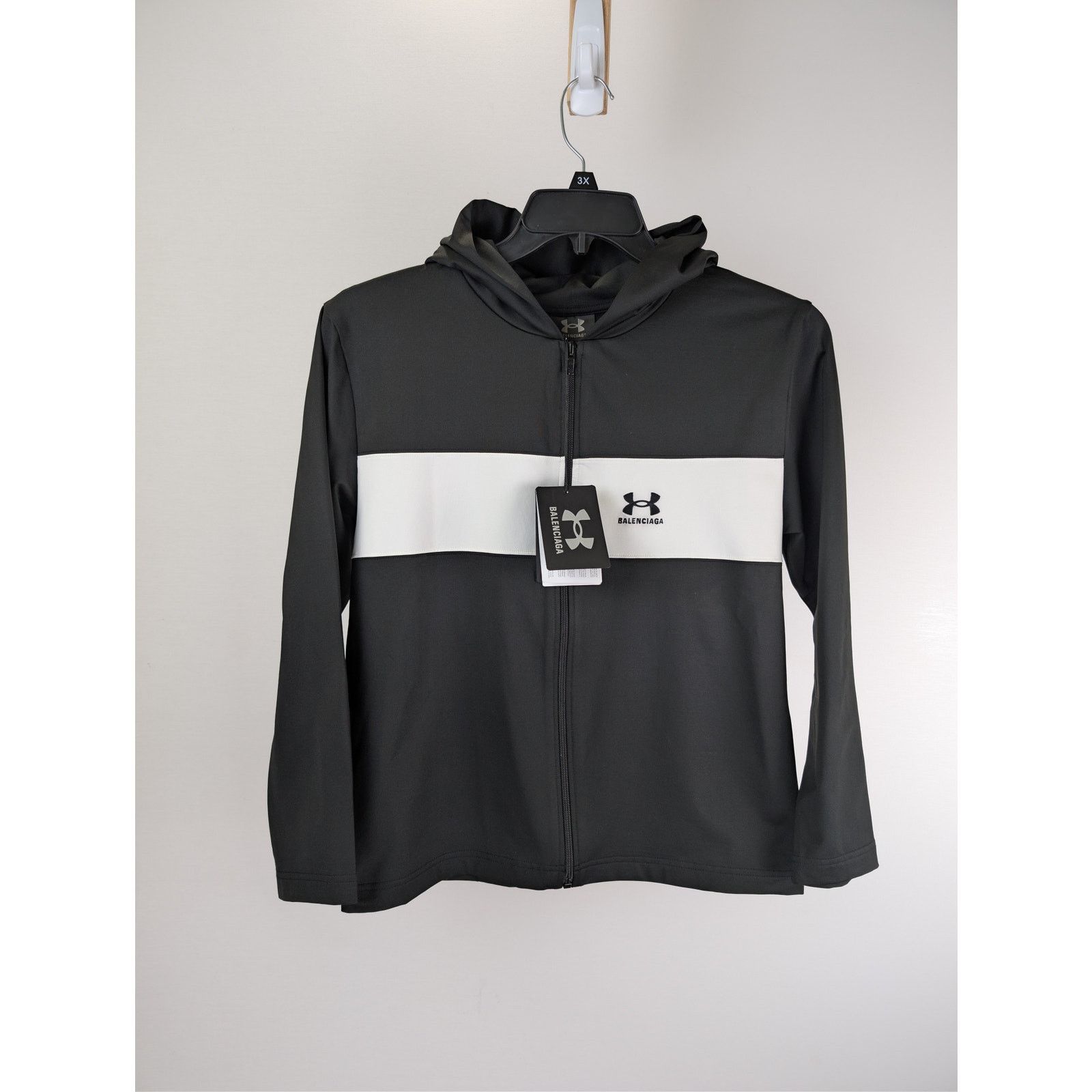 Balenciaga × Under Armour o1rshd1 Sporty Fleece Zip up Sweatshirt Hoodie Black/White Size US L / EU 52-54 / 3 - 8 Thumbnail