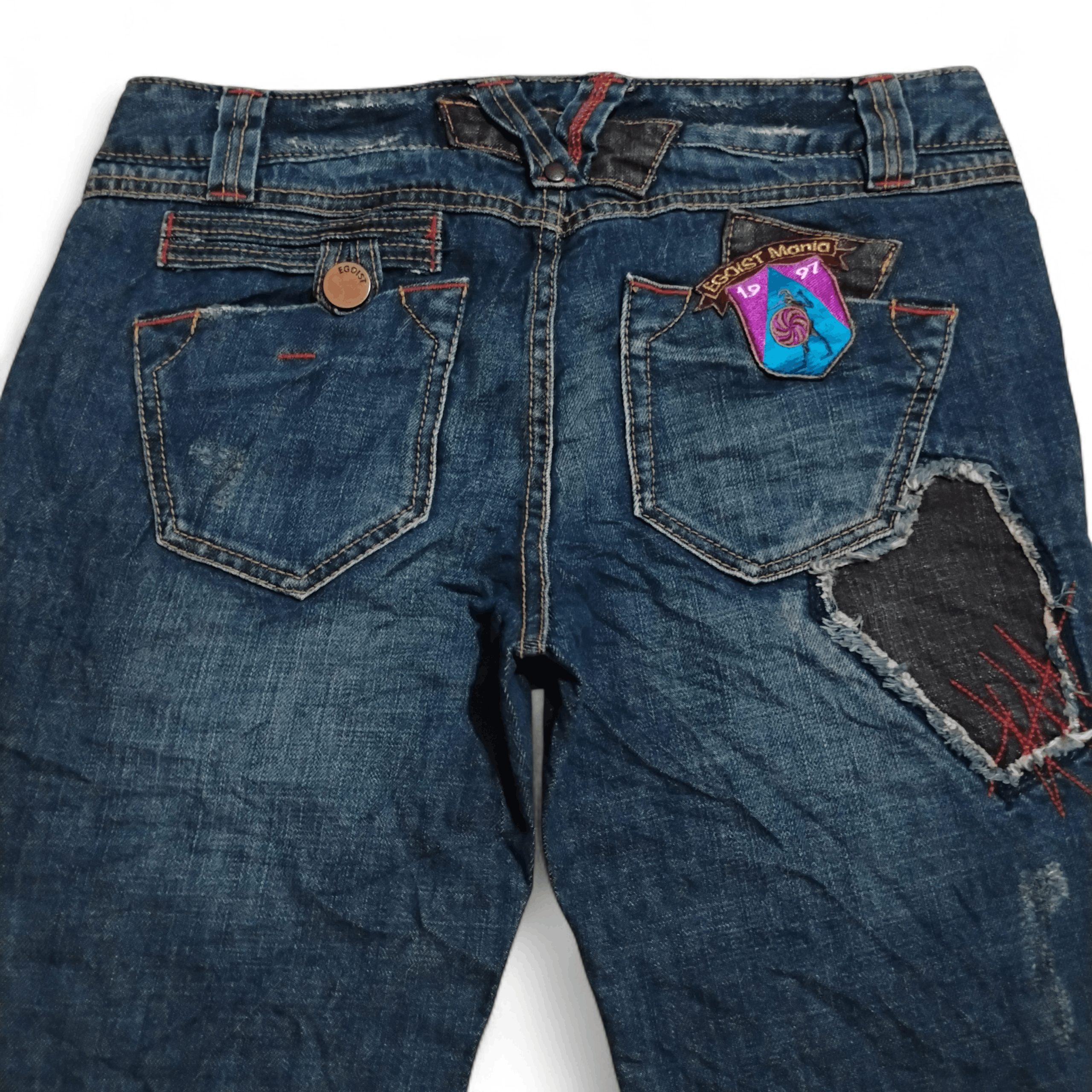 Japanese Brand Egoist Super Flare Patchwork Ripped Distressed Jeans Size 30" / US 8 / IT 44 - 3 Thumbnail