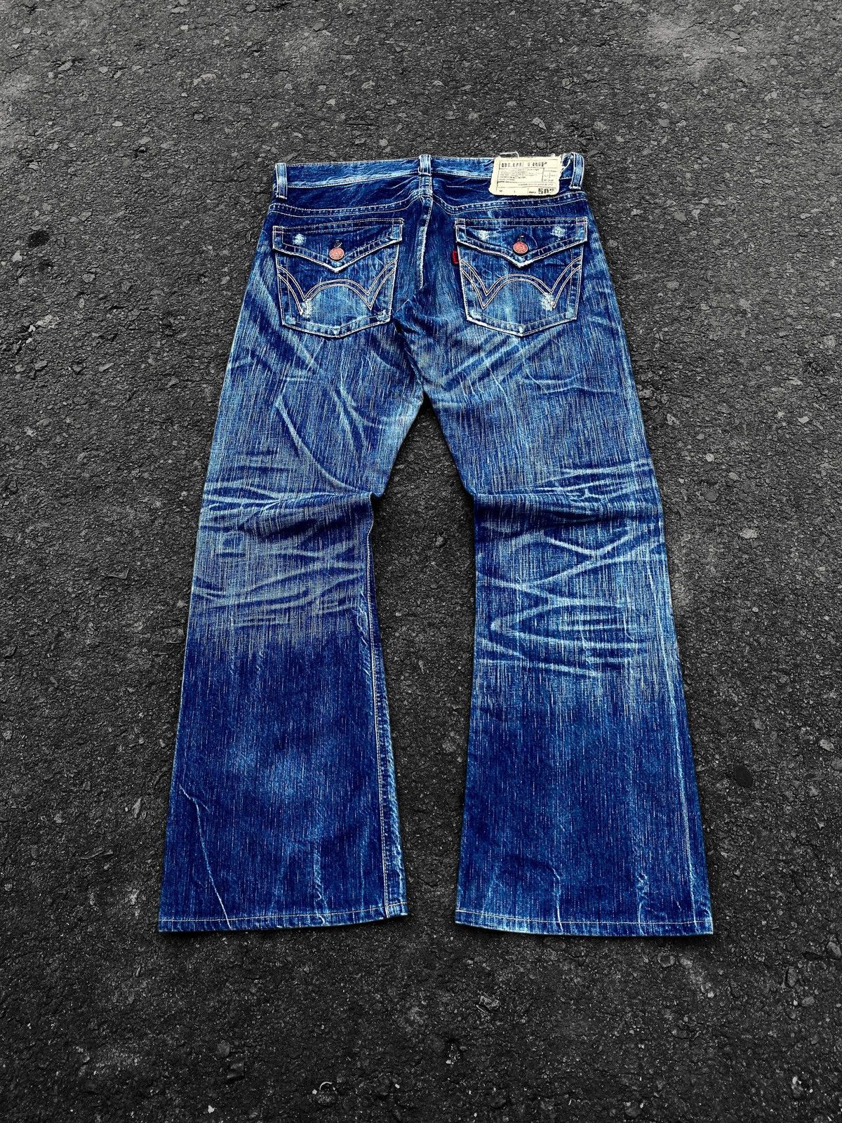 Edwin Vtg Flare Edwin 503 Blue Trip Crazy Faded Denim🇯🇵 Size US 34 / EU 50 - 3 Thumbnail