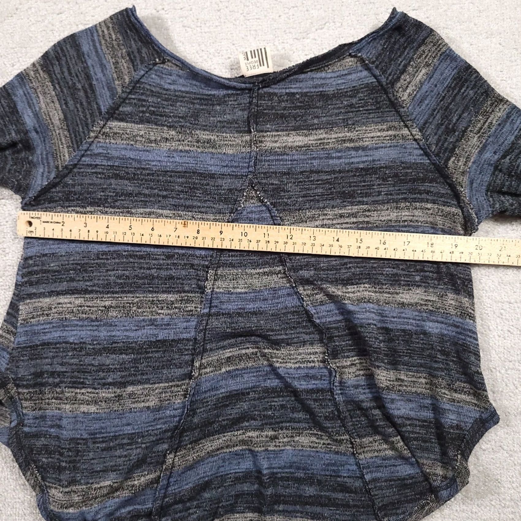 Free People Free People Oversized Sweater Womens XS Blue Gray Stripe Boat Neck Size XS / US 0-2 / IT 36-38 - 6 Thumbnail