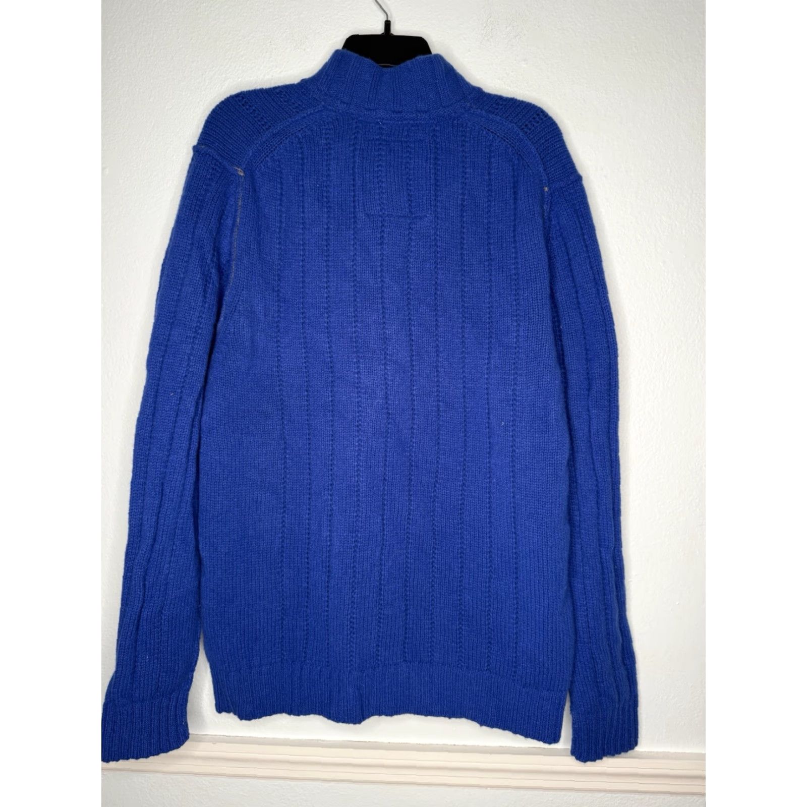 Tommy Bahama Tommy Bahama Mens Sweater XL Blue Lambswool Knit Pullover Mock Neck Four Button Cable Knit Size US XL / EU 56 / 4 - 2 Thumbnail