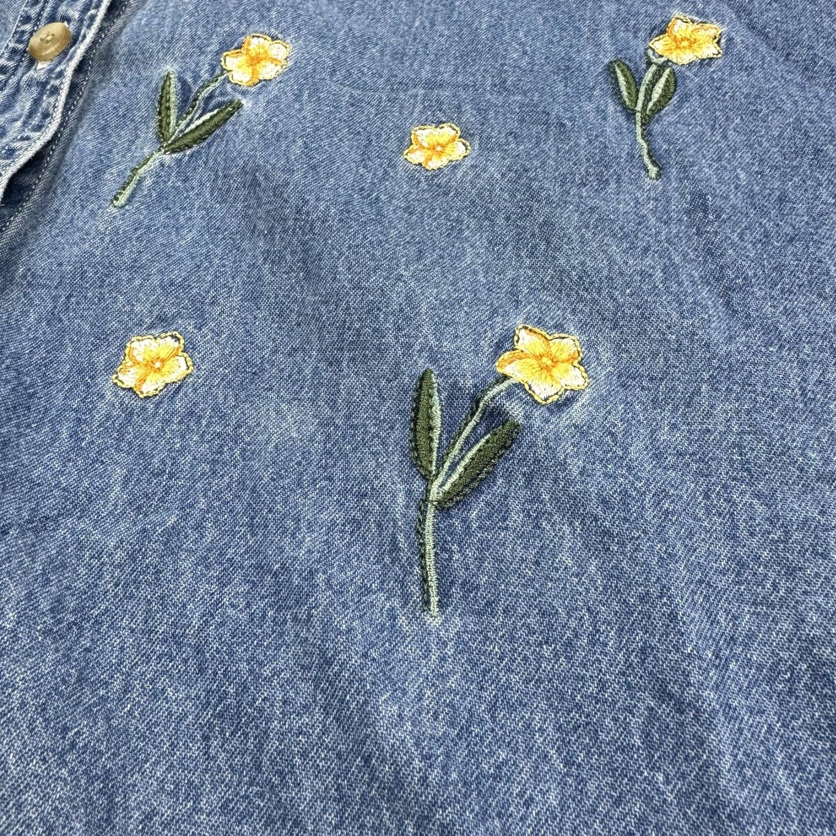 Vintage VINTAGE Bobbie Brooks Denim Button-Up Shirt Women's 18W Floral Short Sleeve Blue 90s Casual Size XXL / US 16-18 / IT 52-54 - 3 Thumbnail