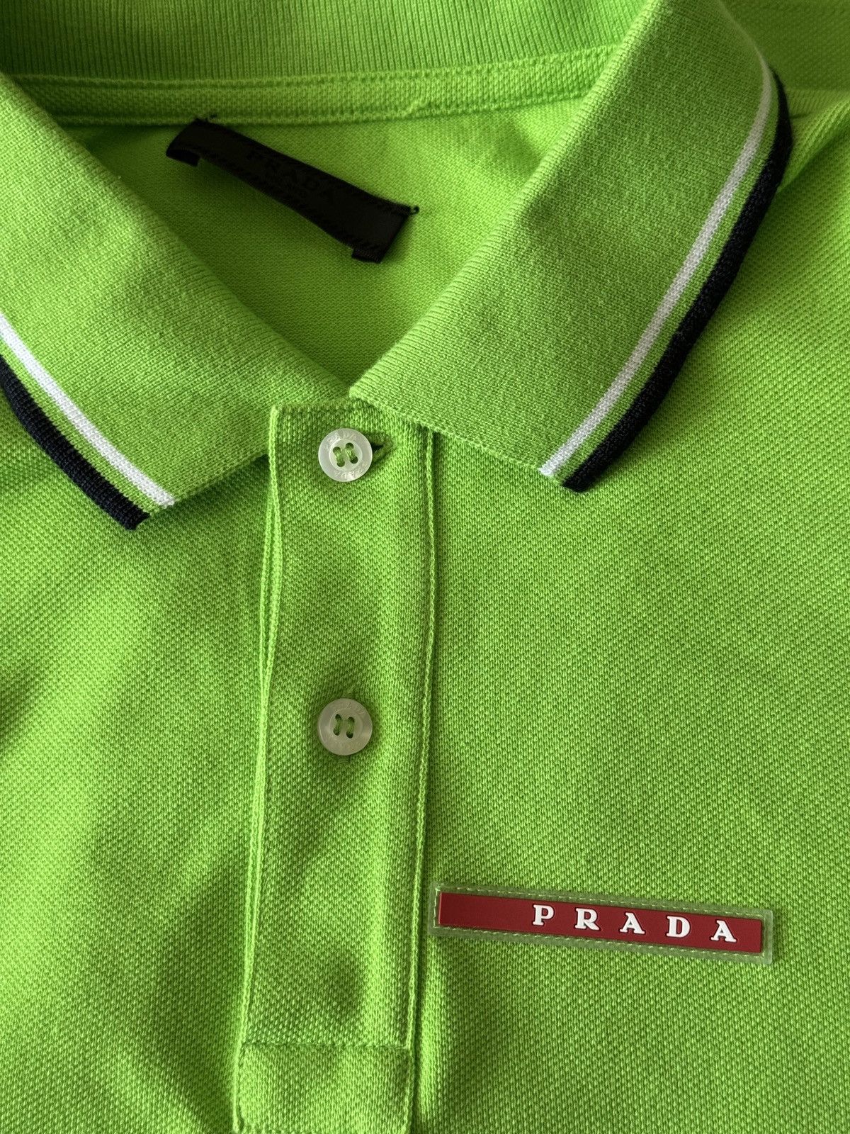 Prada 🔥🔥 Prada Red Tab Neon Green Cotton Polo Shirt Size US L / EU 52-54 / 3 - 3 Thumbnail
