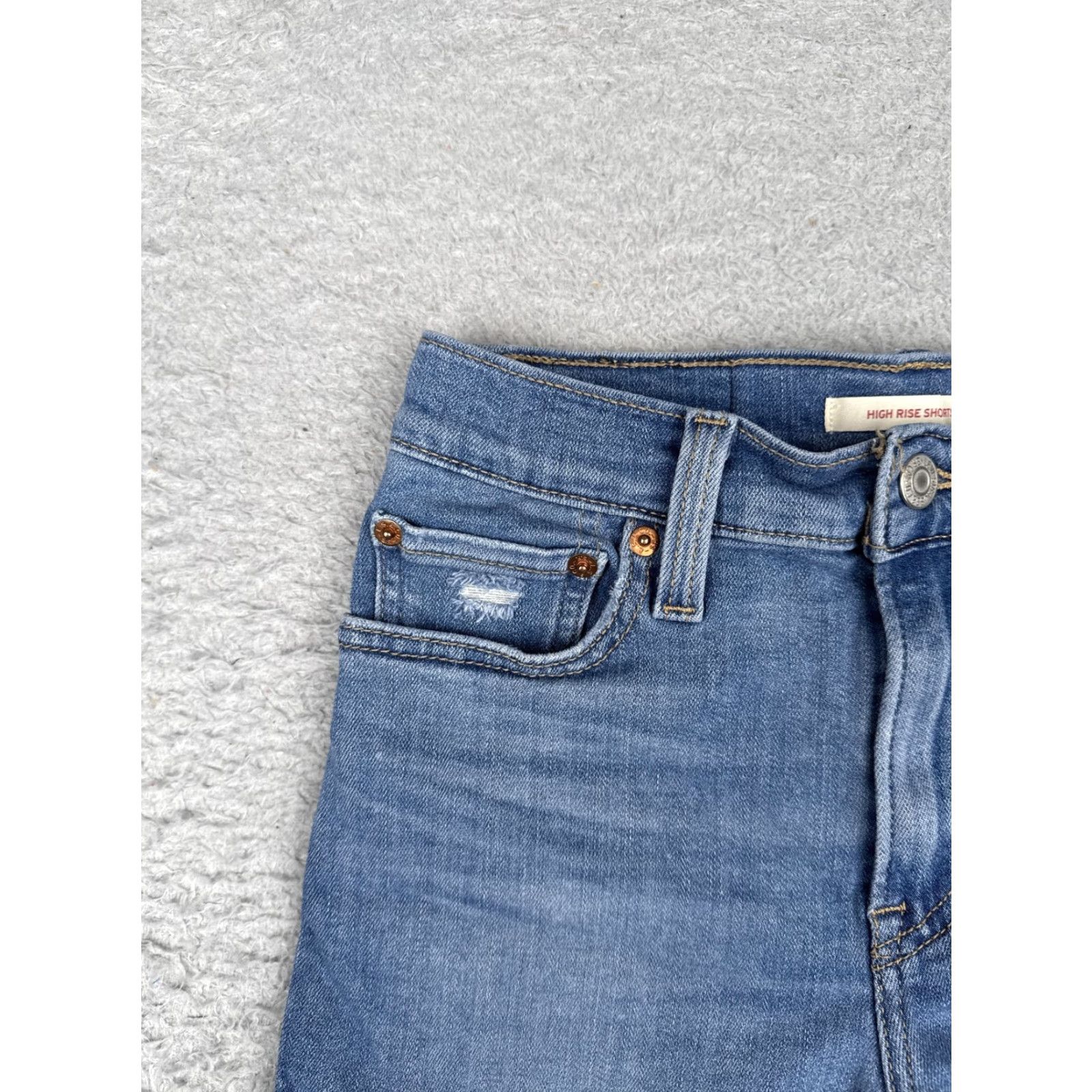 Levi's Levis High Rise Shorts Womens 24x3 Blue Distressed Denim Cutoff Raw Hem Frayed Size 42" / US 20 - 4 Thumbnail