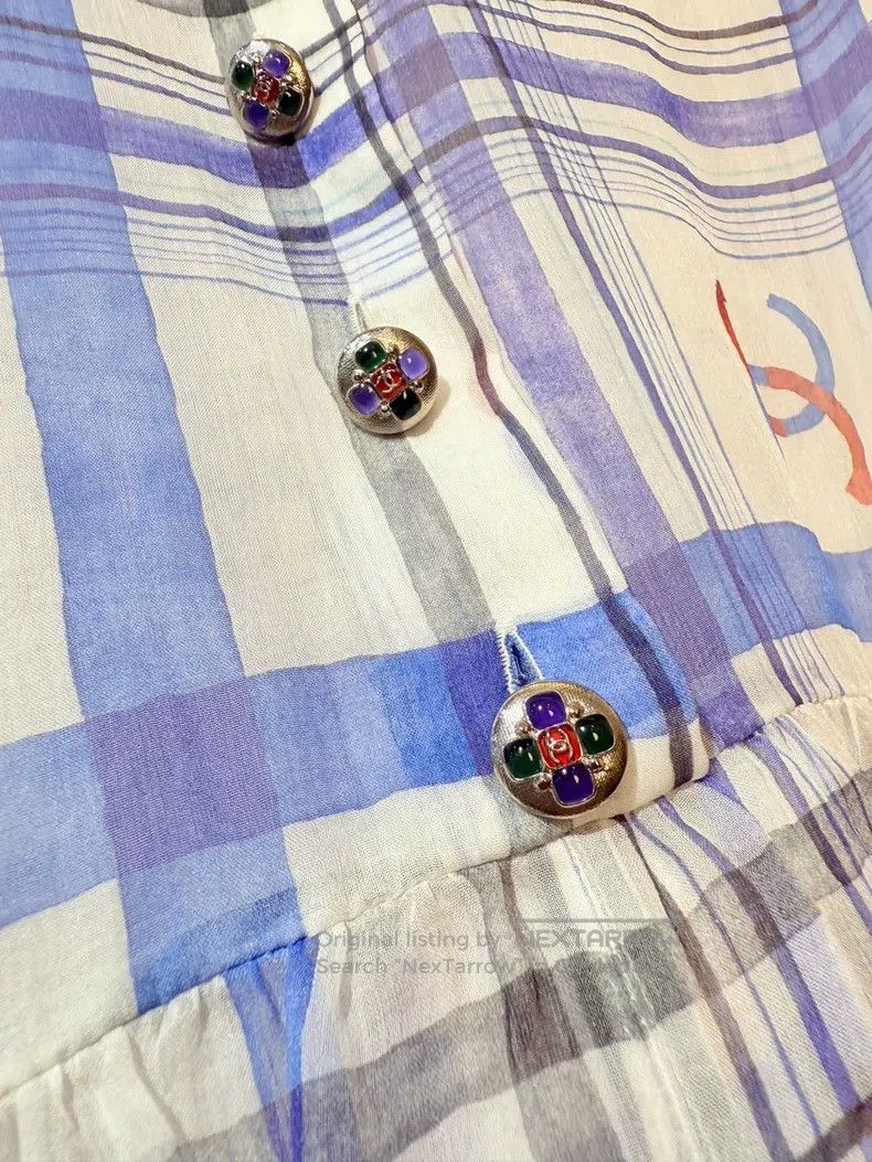 Chanel Chanel 23p blue plaid silk dress Size XXS / US 00 / IT 34 - 3 Thumbnail