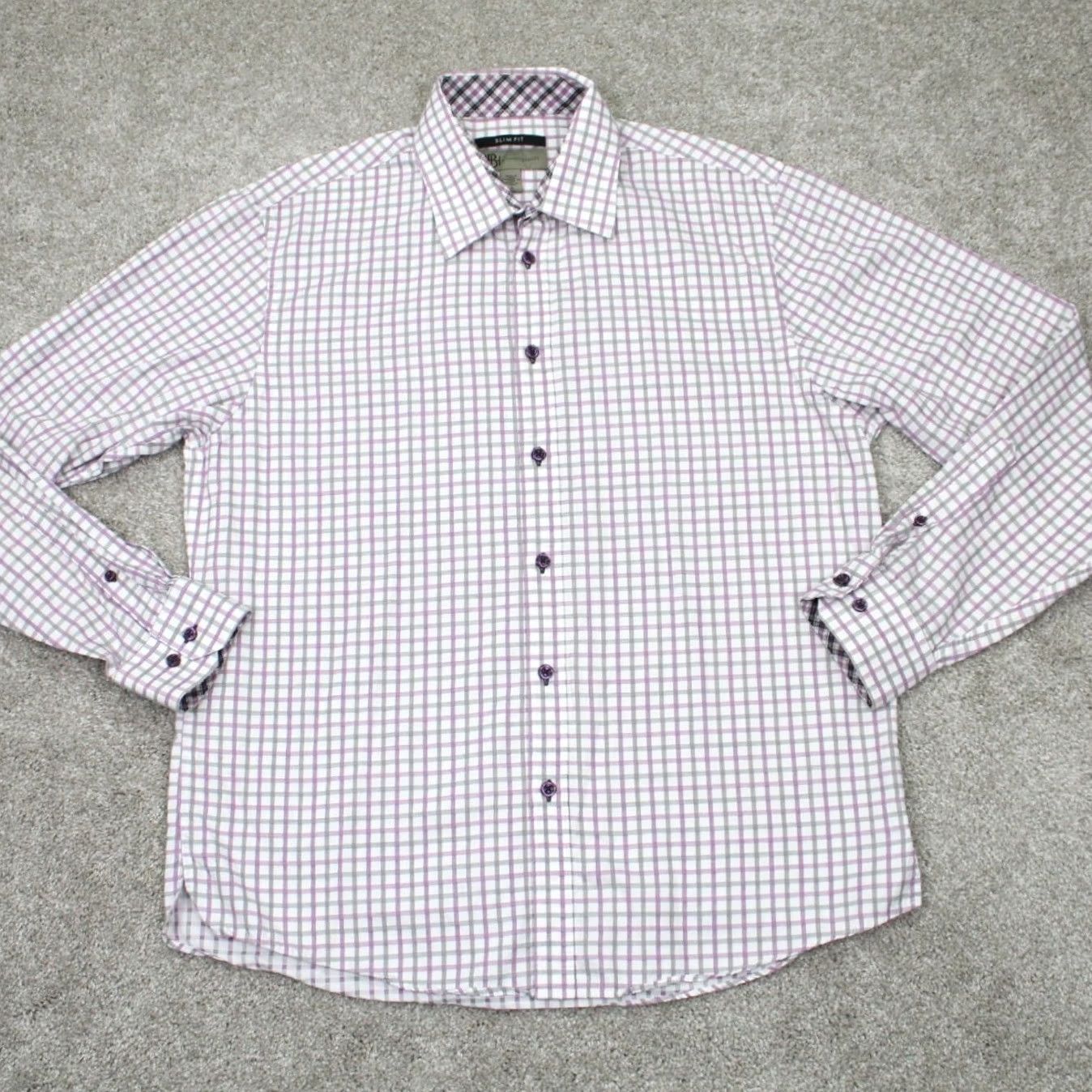 Vintage Jhane Barnes Shirt Mens Large Purple/Black/White Slim Fit 100% Cotton L/S Button-Down Shirt Size US L / EU 52-54 / 3 - 2 Thumbnail