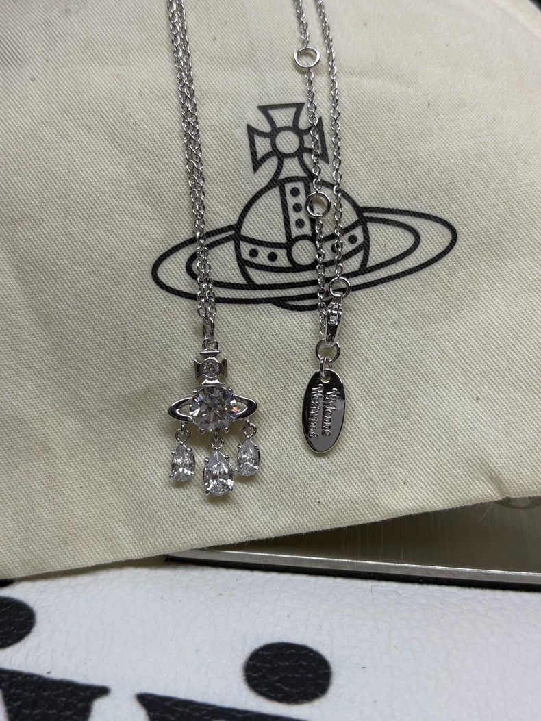 Vivienne Westwood Vivienne Westwood Saturn-shaped three diamond pendant meta Size ONE SIZE - 5 Thumbnail
