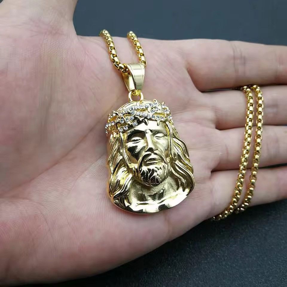 Jewelry Gold Chain Rope Chain 20in 2mm and Gold Jesus Piece Head Size ONE SIZE - 1 Thumbnail