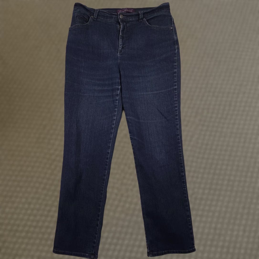 Gloria Vanderbilt Jeans Womens 12 Blue Dark Wash High Rise Straight Rhinestone, Women's (Size 34)
