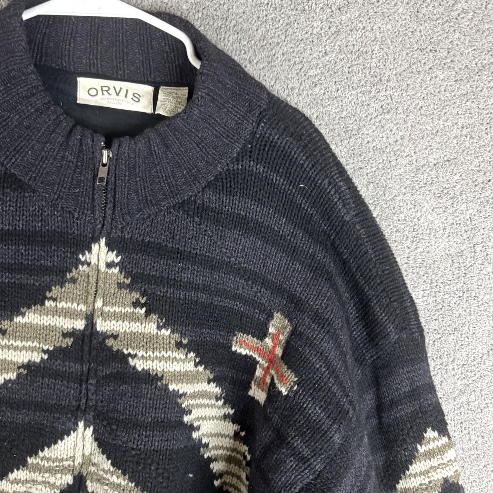 Orvis Orvis Mens 2XL Gray Full Zip Mock Neck Wool Silk Cotton Polyester Knit Lined Geometric Tribal Western Sweater Jacket Size US XXL / EU 58 / 5 - 4 Thumbnail