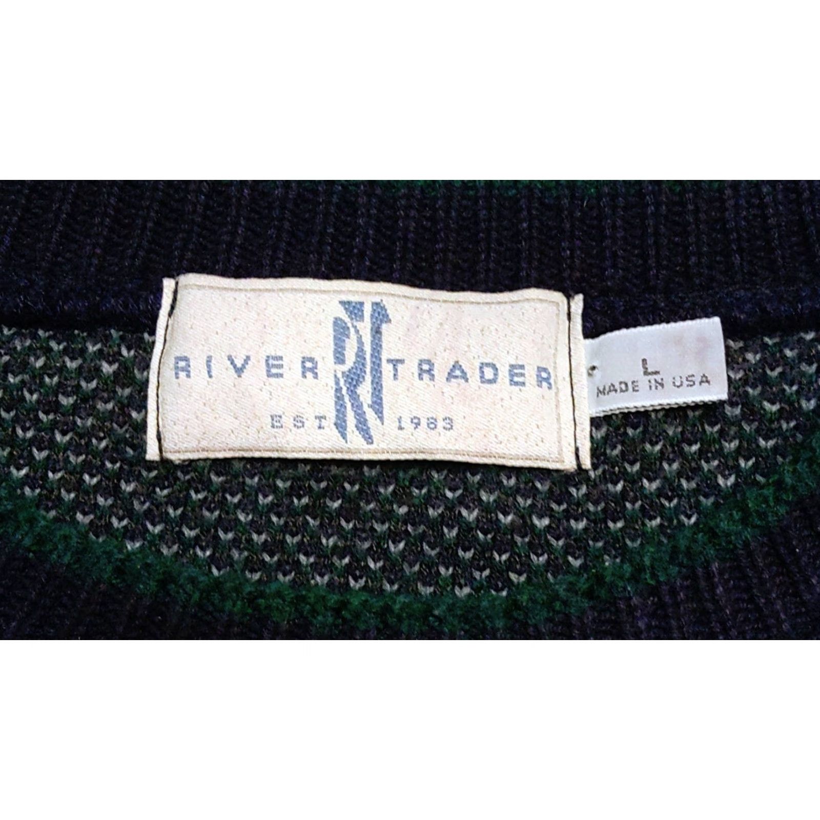 Vintage VINTAGE River Trader Sweater Mens L Navy Blue Geometric Pattern Crew Neck Long Sleeve Grunge 80s 90s Classic Outdoor Fall Winter Spring Size US L / EU 52-54 / 3 - 5 Thumbnail