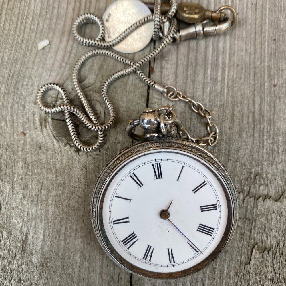 Vintage 1800s Antique George IV Silver Paircase Verge Fusee W/ Chai Size ONE SIZE - 1 Thumbnail