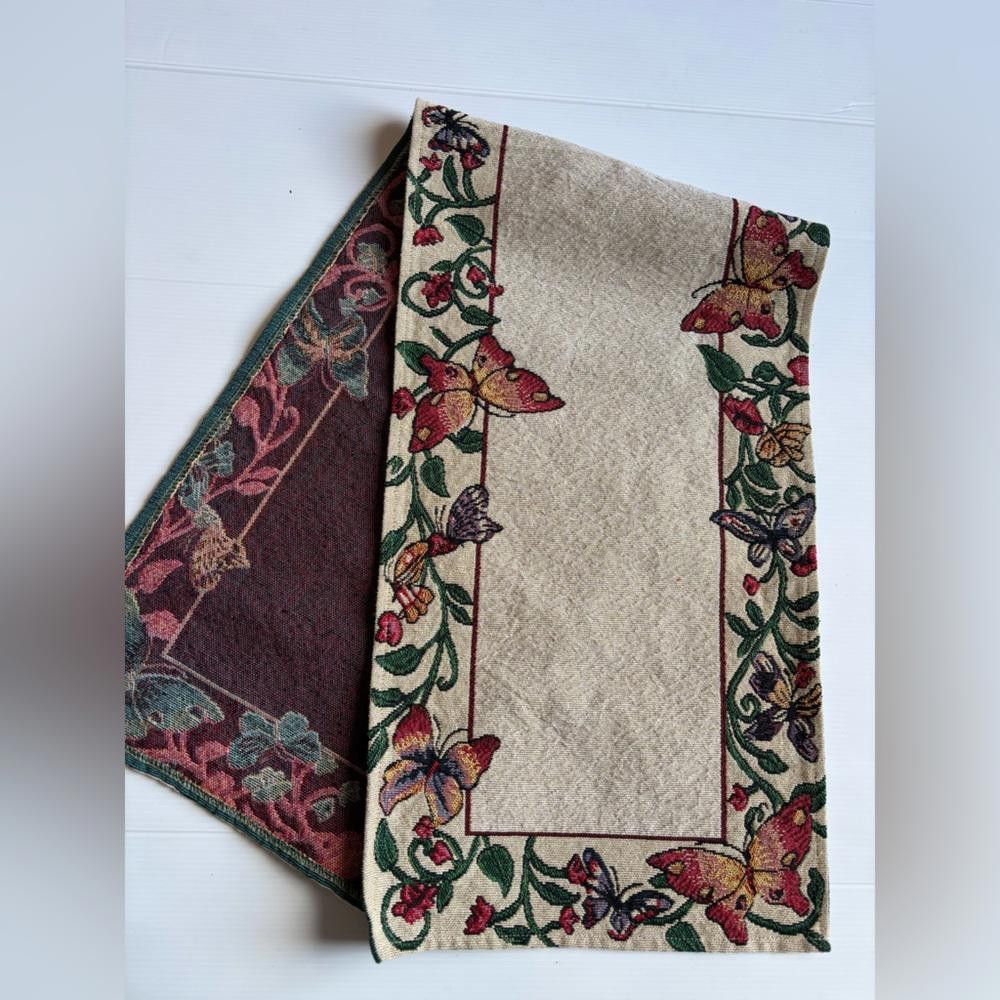Designer Antique Needlepoint Butterfly Table Runner Size ONE SIZE - 2 Thumbnail
