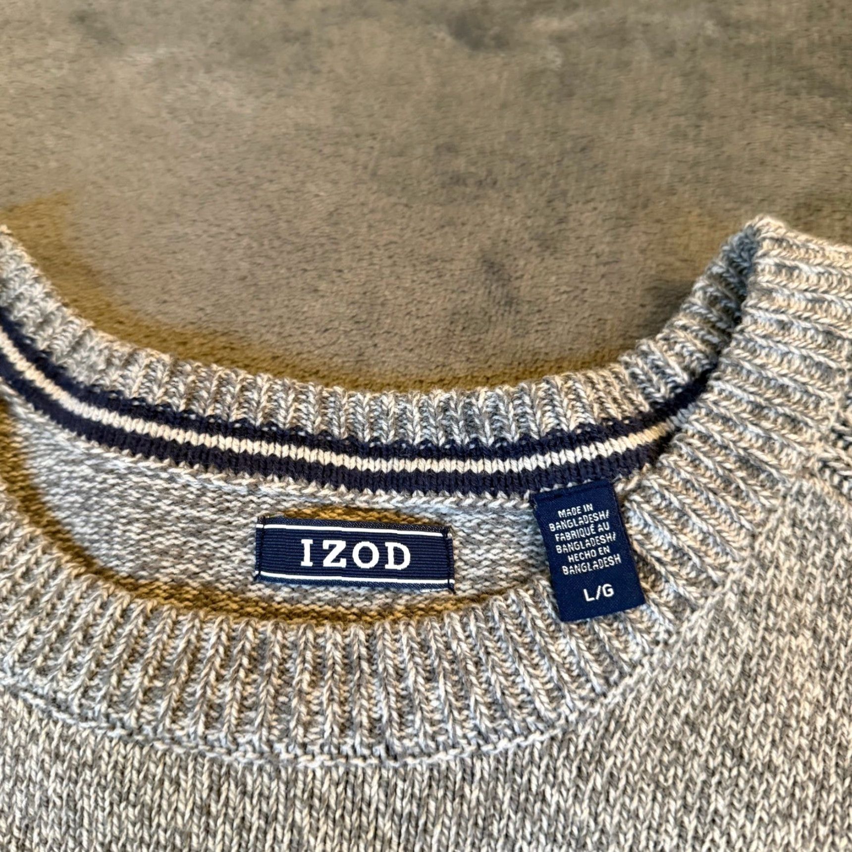 Izod VINTAGE IZOD Grey Marl Cotton Blend Crewneck Sweater Ribbed Trim Embroidered Logo Mens Large Size US L / EU 52-54 / 3 - 3 Thumbnail