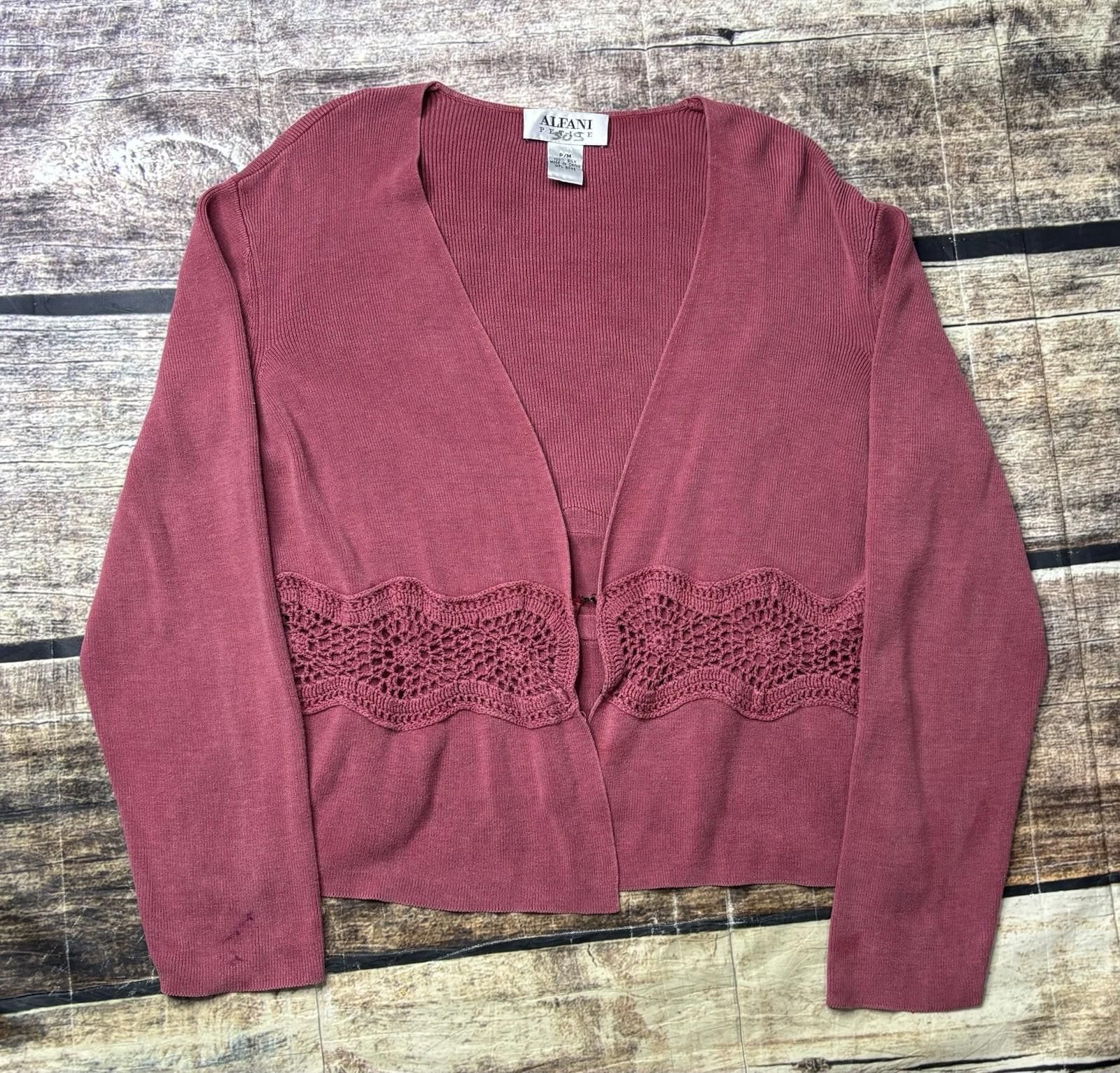 Alfani VTG Alfani Cardigan Sweater Womens MP Silk Open Knit Clasp Size M / US 6-8 / IT 42-44 - 1 Thumbnail