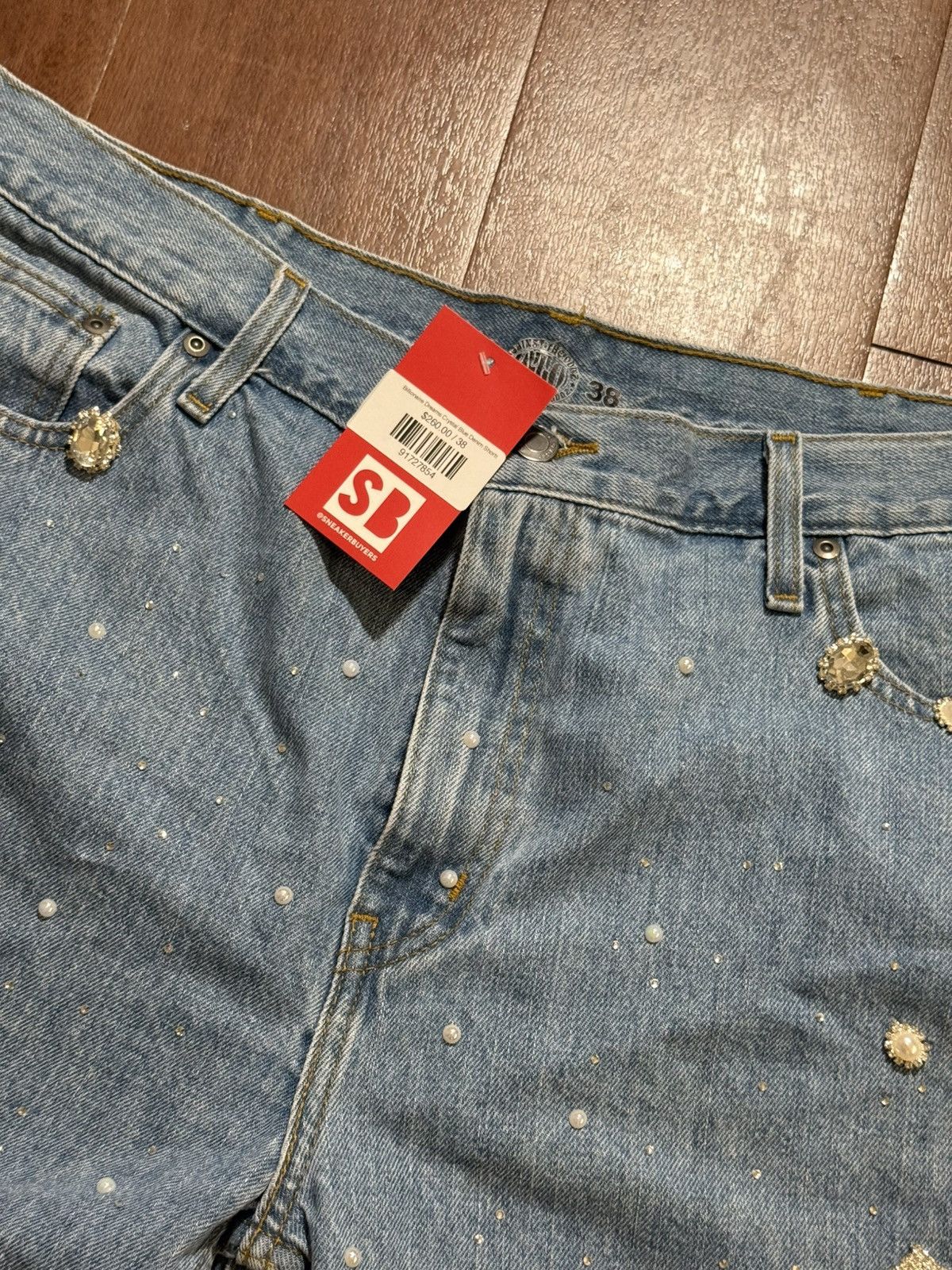 Other Billionaire Dreams Crystal Blue Denim Shorts Size US 38 / EU 54 - 9 Thumbnail