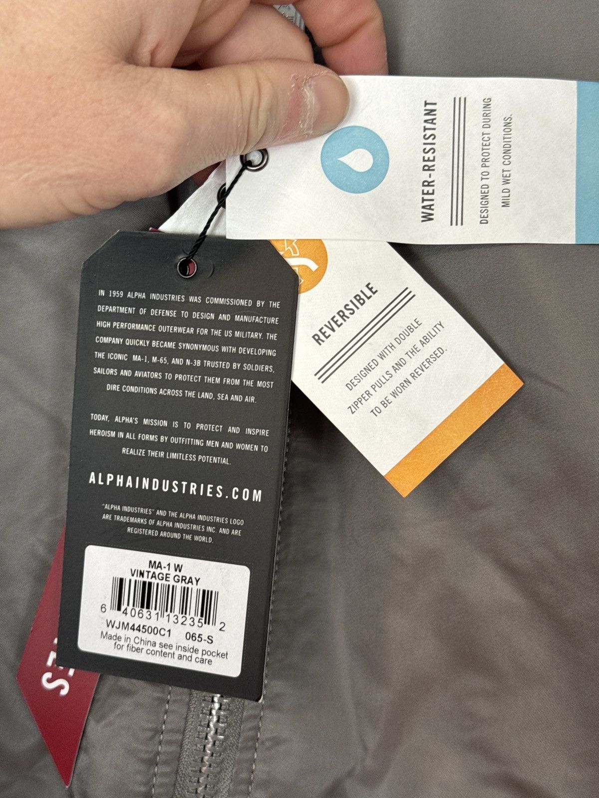 Alpha Industries MA-1 W Vintage Gray Reversible Small NWT Size S / US 4 / IT 40 - 2 Thumbnail
