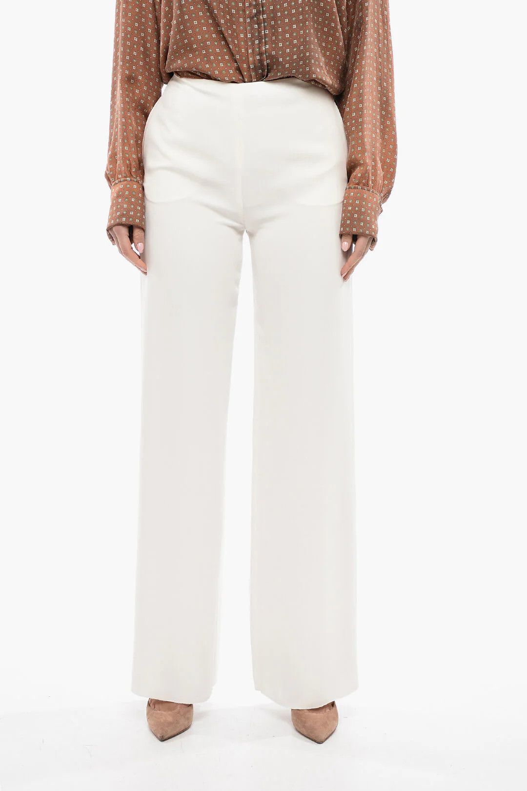 Valentino og1mm0426 Silk Palazzo Pant in White Size 27" / US 4 / IT 40 - 1 Thumbnail