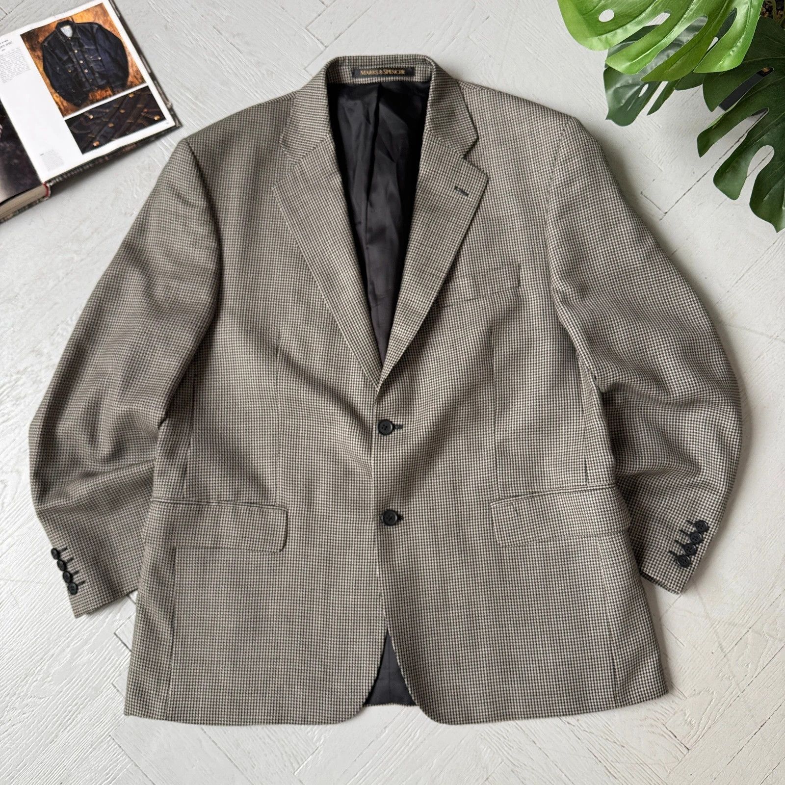 Marks & Spencer Vintage Wool Check Blazer Gray Classic Tailored Jacket Size US L / EU 52-54 / 3 - 1 Thumbnail
