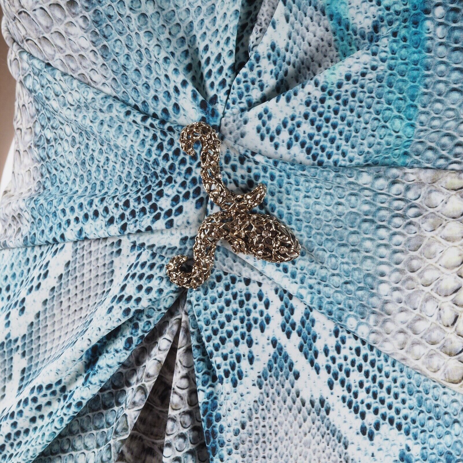 Roberto Cavalli × Vintage Roberto Cavalli Animal Print Reptile Snake Skin Blue Dress Size M / US 6-8 / IT 42-44 - 3 Thumbnail