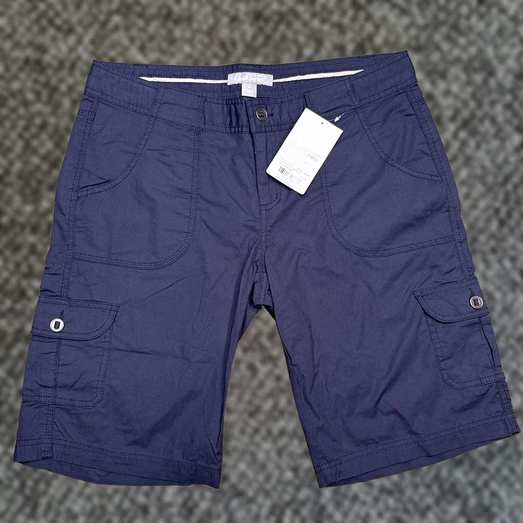 Vintage Gander Mountain Bermuda Shorts Womens 10 Cargo Pocket Blue Cotton Spandex Knit Activewear Hiking Walking, Regular, Flat Front Size 32" / US 10 / IT 46 - 1 Thumbnail
