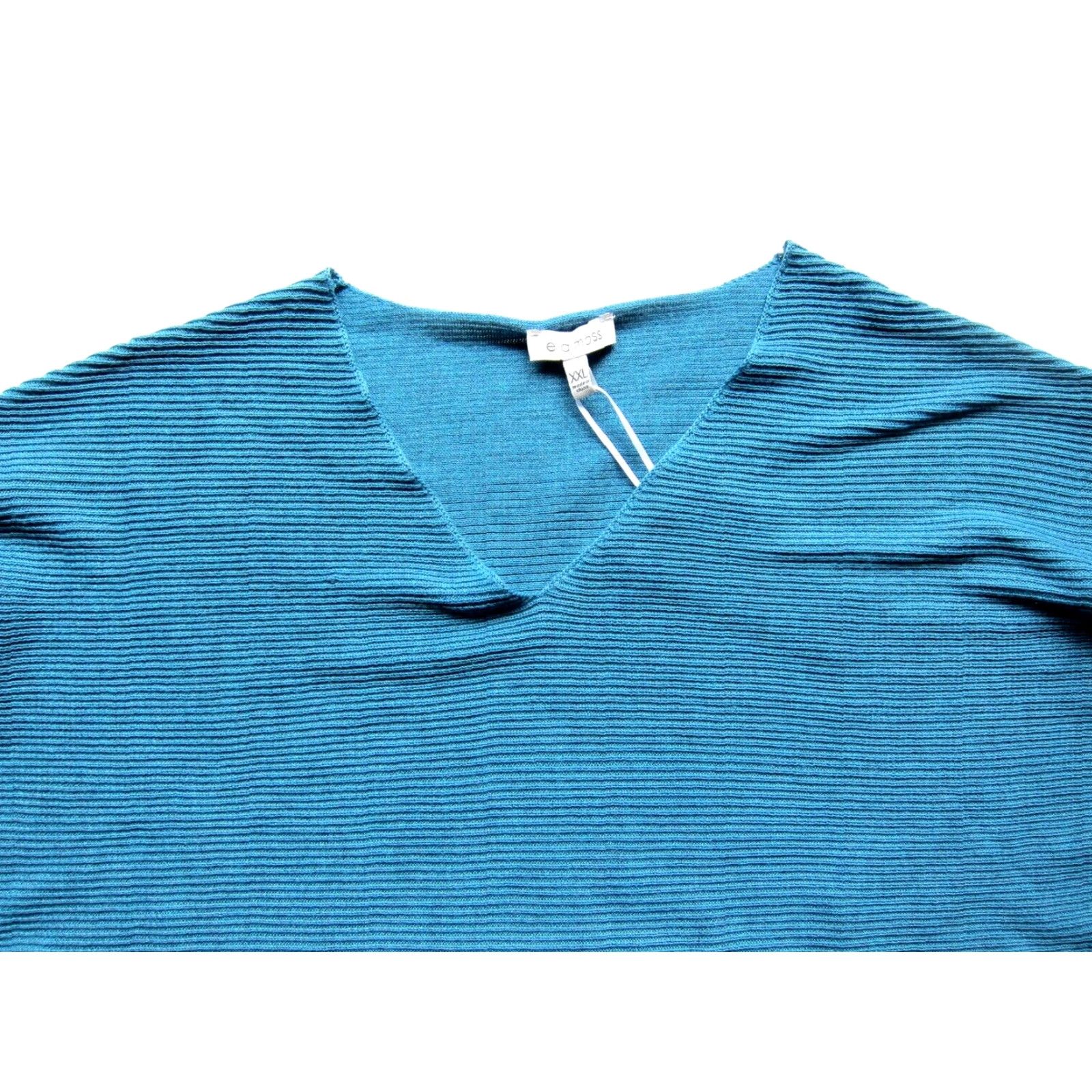 Vintage NWT Ella Moss Blue Ribbed V-Neck Long Sleeve Pullover Tunic Sweater XXL Size XXL / US 16-18 / IT 52-54 - 4 Thumbnail