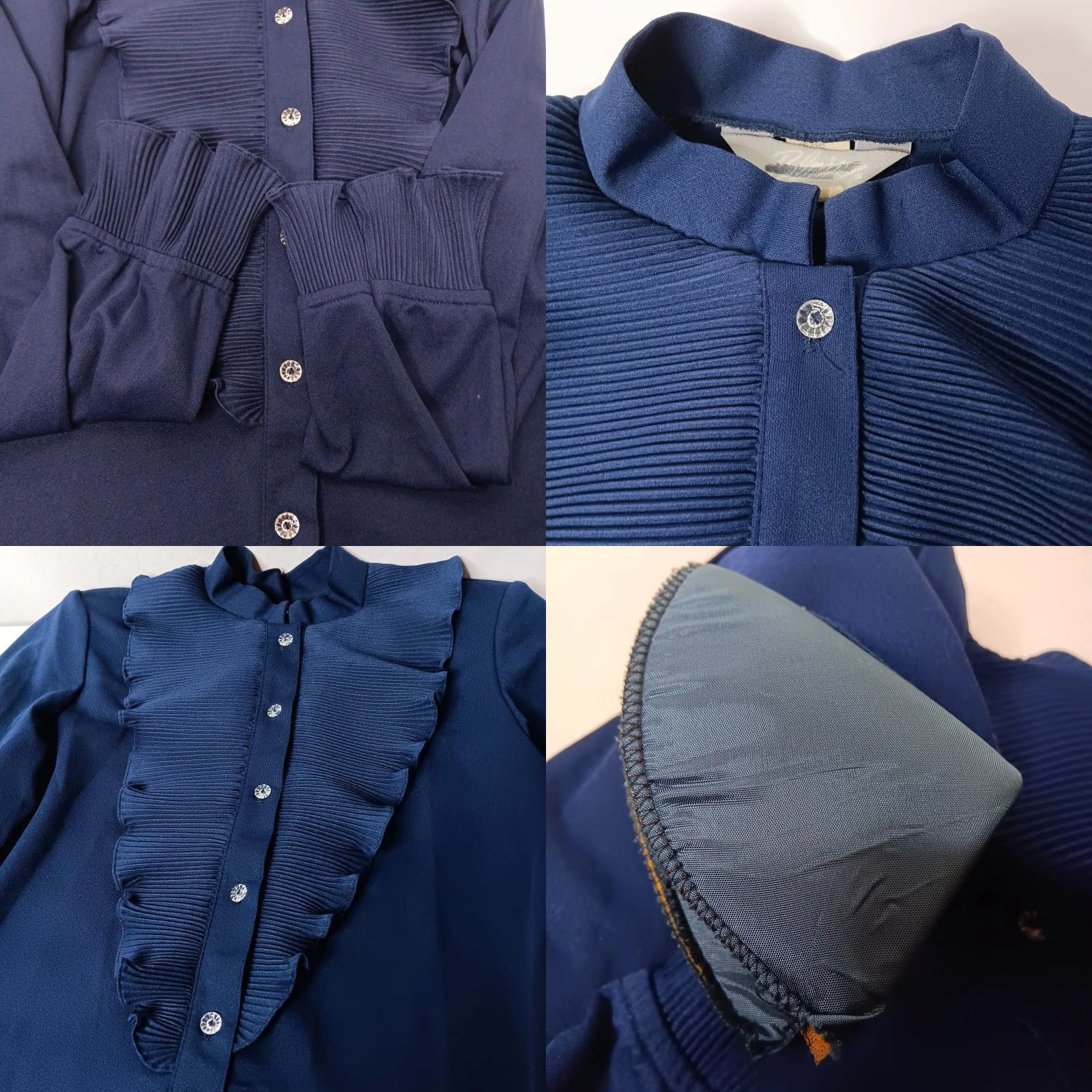 Blair VINTAGE Blair Petite Blouse Button-Up Navy Blue 16P Long Sleeve Ruffle Stretch Polyester Woman/Womens Shirt Button-Up Casual Dressy Size XXL / US 16-18 / IT 52-54 - 8 Thumbnail