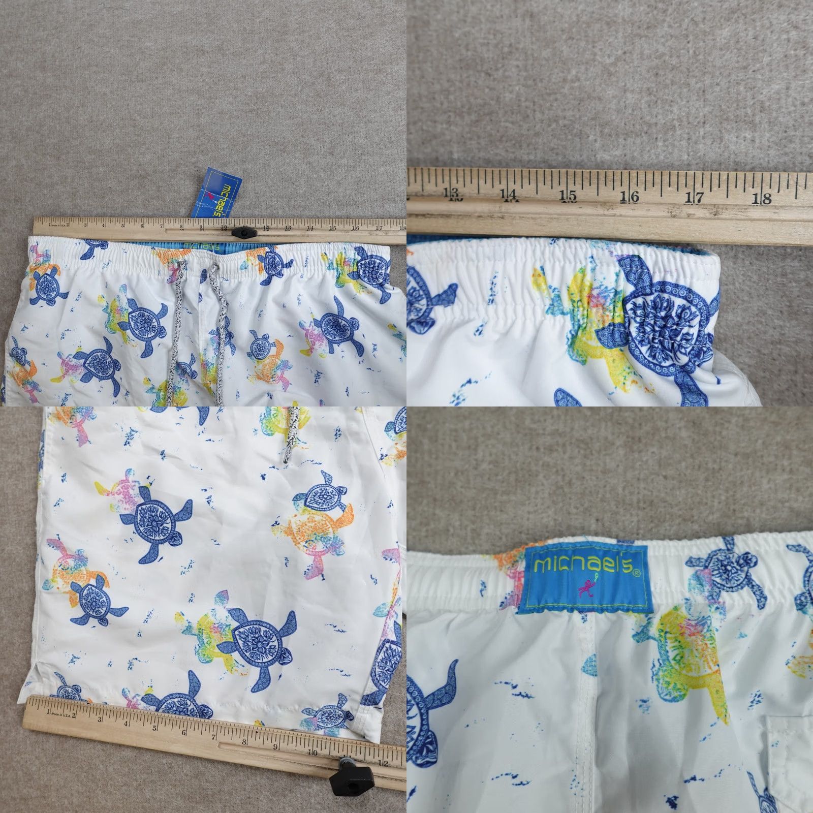 Swims VINTAGE Michael's Mens Swim Shorts Large White Turtles All Over Print Drawstring NEW Size US 33 - 8 Thumbnail
