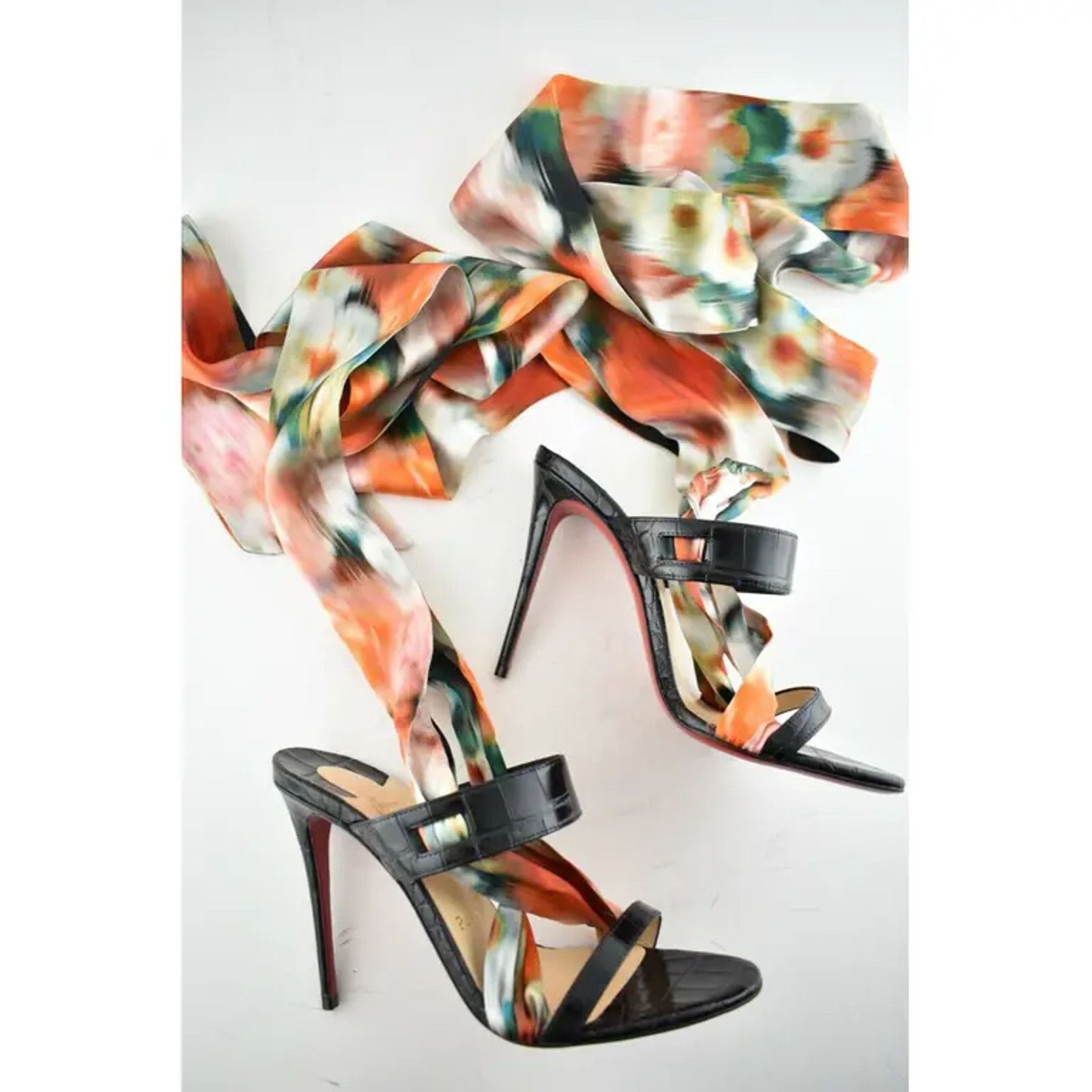 Christian Louboutin Foulard Cheville 100 Black Red Lace Up Sandal Heel Pump 37 Size US 7 / IT 37 - 5 Thumbnail