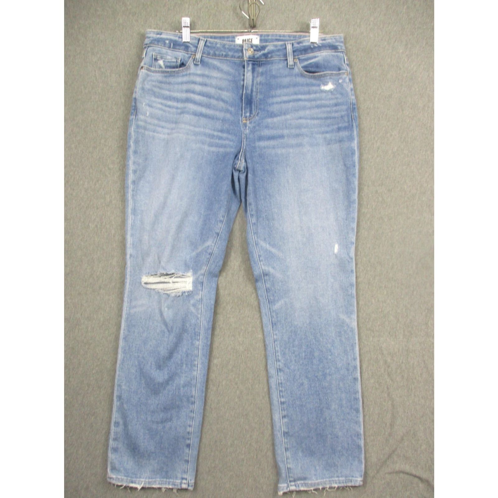 Paige Paige Jeans Womens 31 Blue Straight Distressed High Rise Denim Relaxed Size 24" / US 00 / IT 34 - 2 Thumbnail