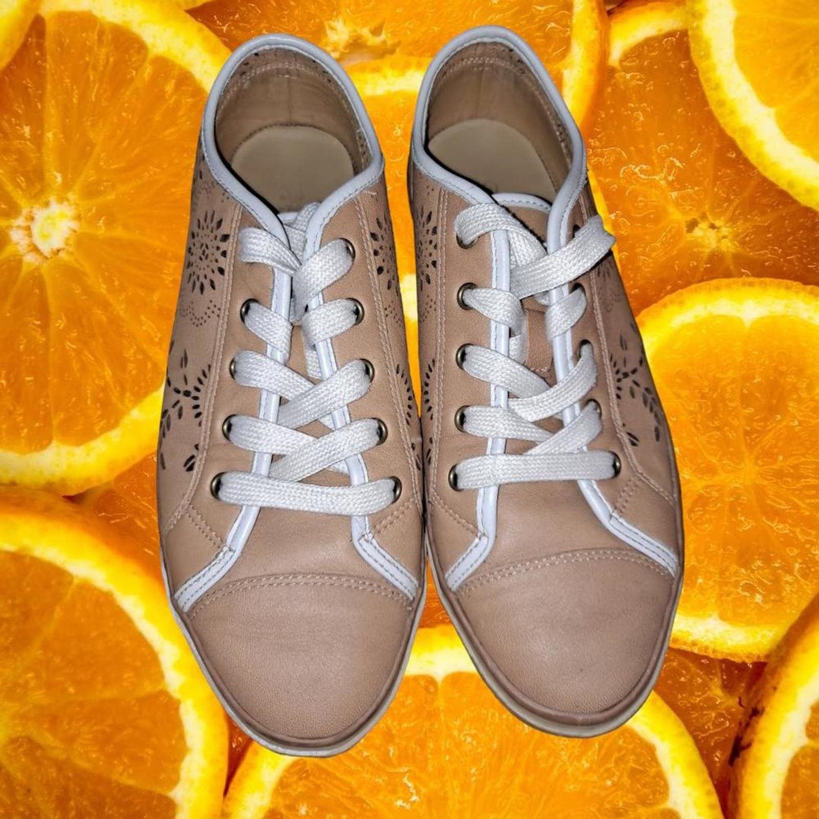 Geox Geox‎ Respira Tan Sneakers with Floral Cutouts Size 8 Size US 8 / IT 38 - 2 Thumbnail