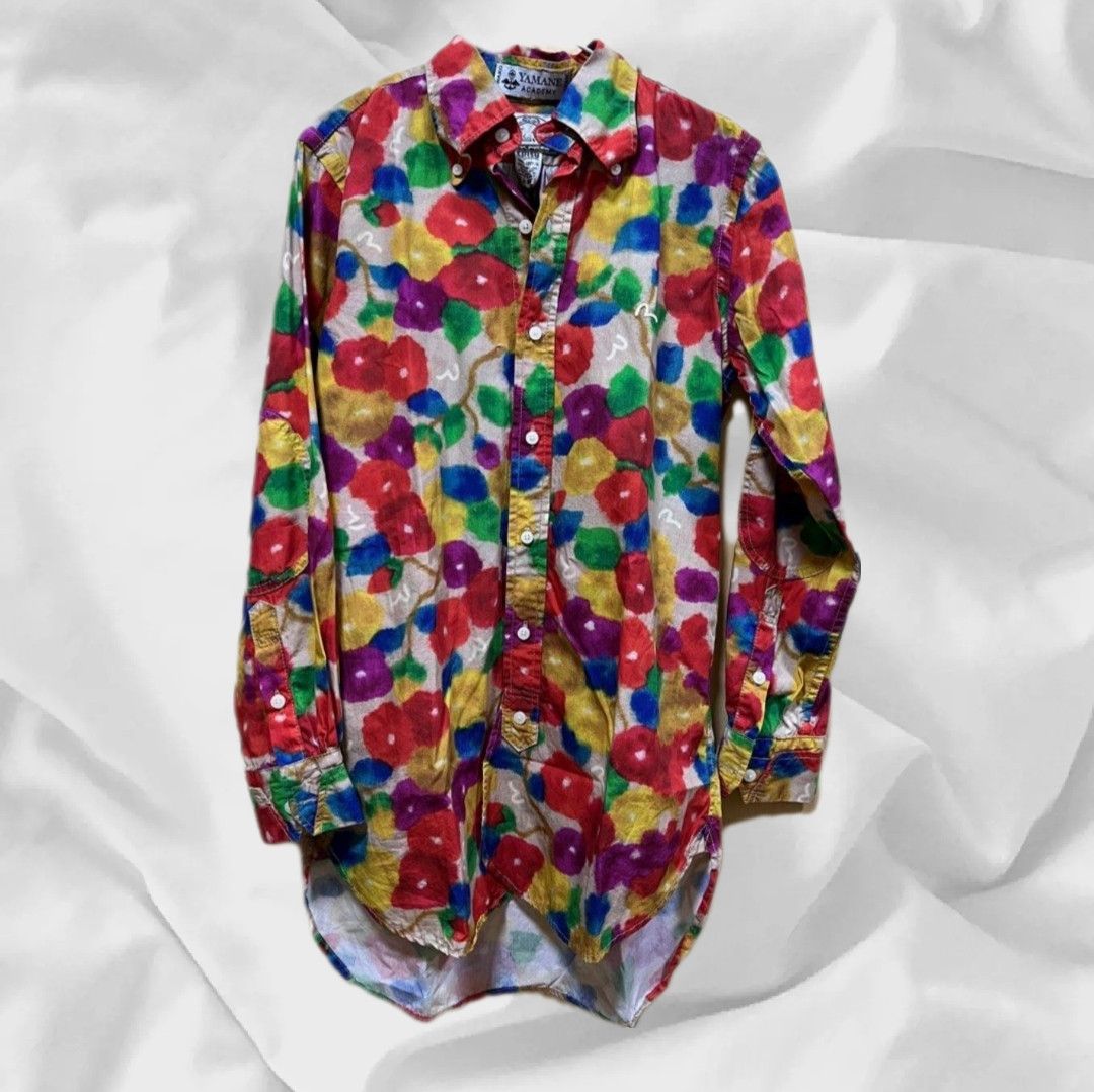 image of NWT Flower Print Evisu Logo Button Up Shirt, Men's (Size Medium)